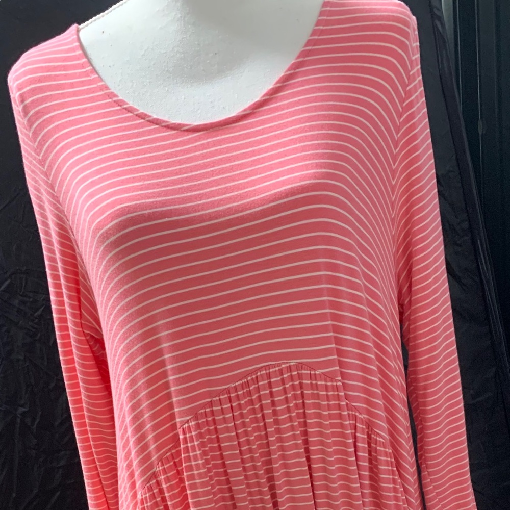 Agnes & Dora Muse Midi Dress Coral & Ivory Stripes - Picture 2 of 7